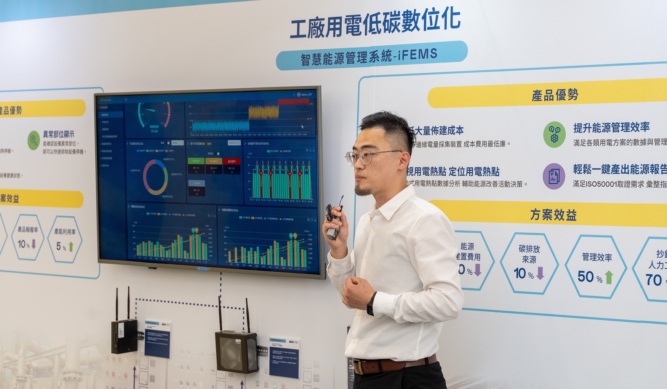 以协助企业布局智能制造见长的世界杯官网线上平台数位，今年展出智能管理系统，已导入多元产业应用，能有效降低人力、提升管理效率